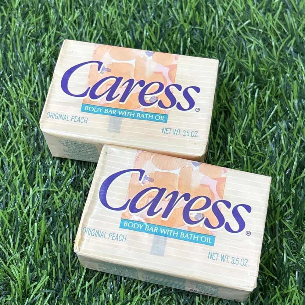 Vintage Caress Original Peach Body Bar With Bath Oil Soap Lot of 2 NOS 3.5 Oz